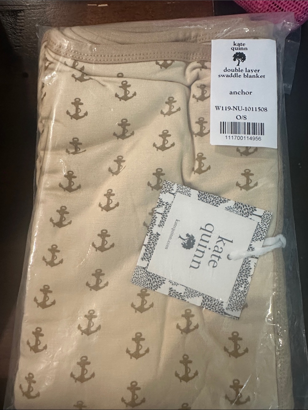 kate quinn Cream Swaddle with Tan Anchor Pattern